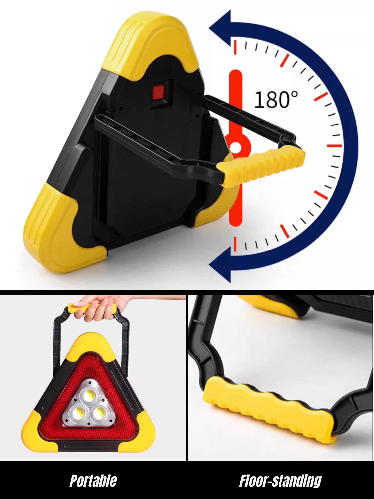 Triangle de Voiture, Triangle de Auto, Triangles de Signalisation, Lumière d'Alerte 30 W, Lumière d'Urgence Portable avec Poignée, Haute Visibilité, Étanche, 3 Modes, Gilet Réfléchissant Inclus.