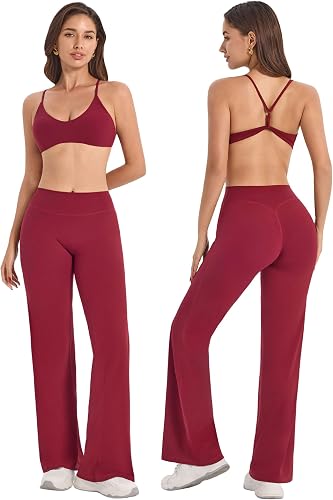 AGYMNX Women's 2 Piece Workout Sets High Waisted Flare Leggings with Pockets Cro