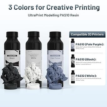 PAS10 3D Printer Resin, UltraPrint-Modeling with High Precision, Quick Curing and Matte Surface (Black)