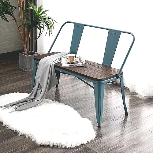 Miniatura 7 de YOLENY Banco de comedor, banco de entrada con respaldo, banco de comedor de metal de granja, banco industrial de mediados de siglo para 3 personas,