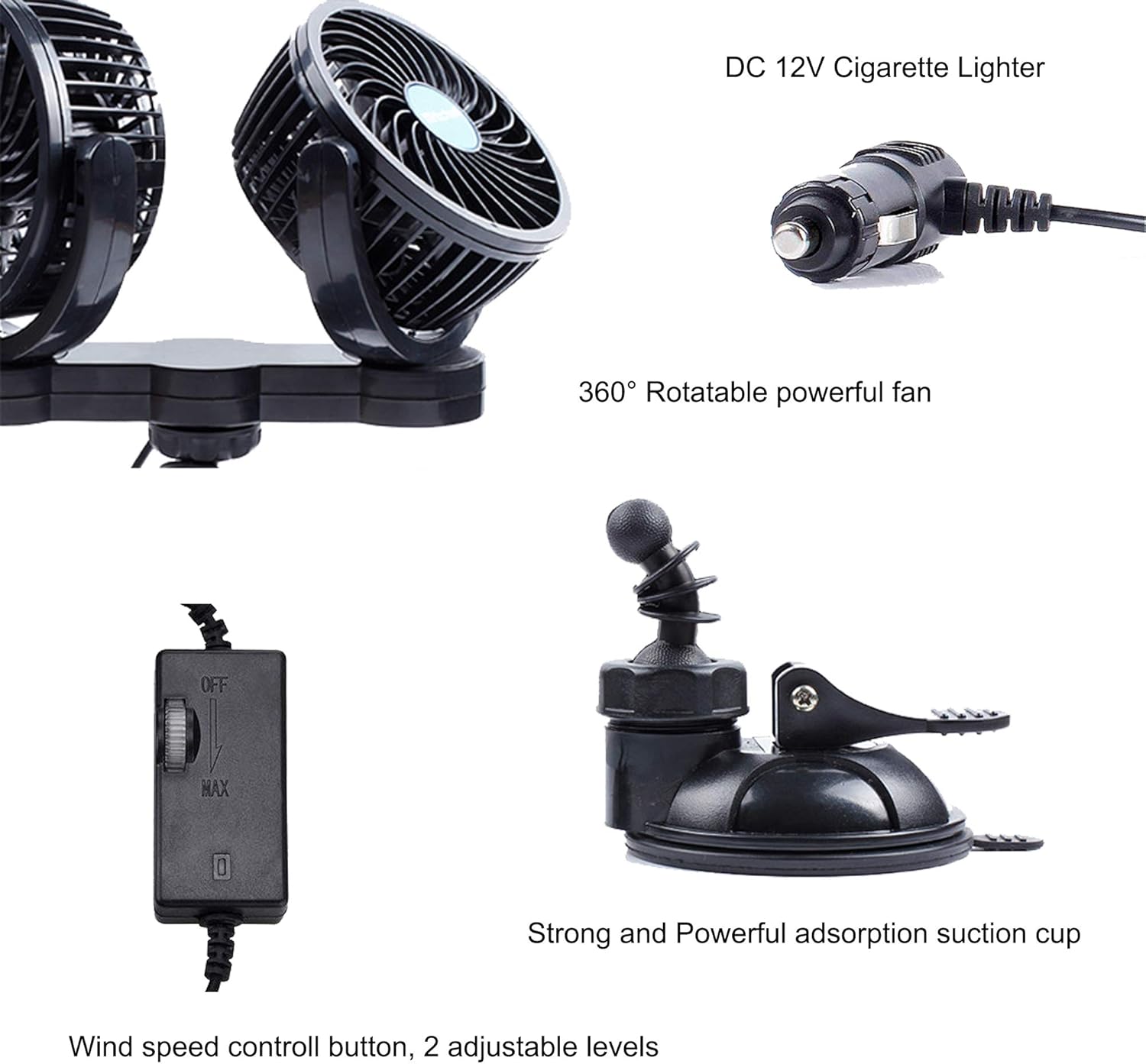 PME 12V Dual-Head Powerful Auto Fan (suction cup)