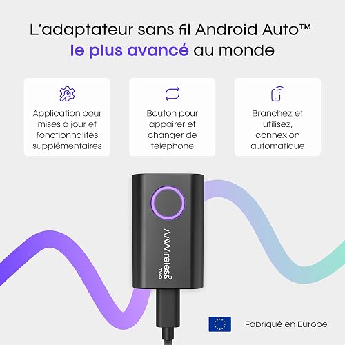 AAWireless TWO - Android Auto Wireless Adapter - Convert Factory Wired Android Auto to Wireless -Multifunctional Button - Easy Plug and Play Setup - Seamlessly Connect Via Bluetooth - Made in Europe - 3