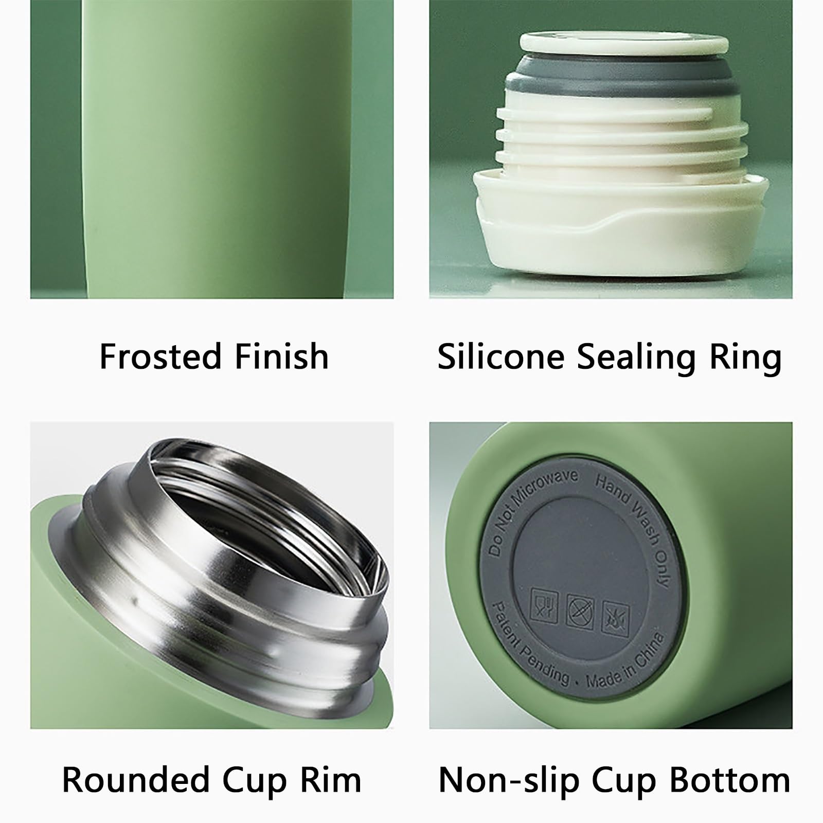 460ml, Taza Termo Cafe, Vaso Termo Cafe para Llevar, Diseño con Asa Oculta, Material de Acero Inoxidable, Ideal para La Escuela, Deportes, Viajes y Acampadas(Green)