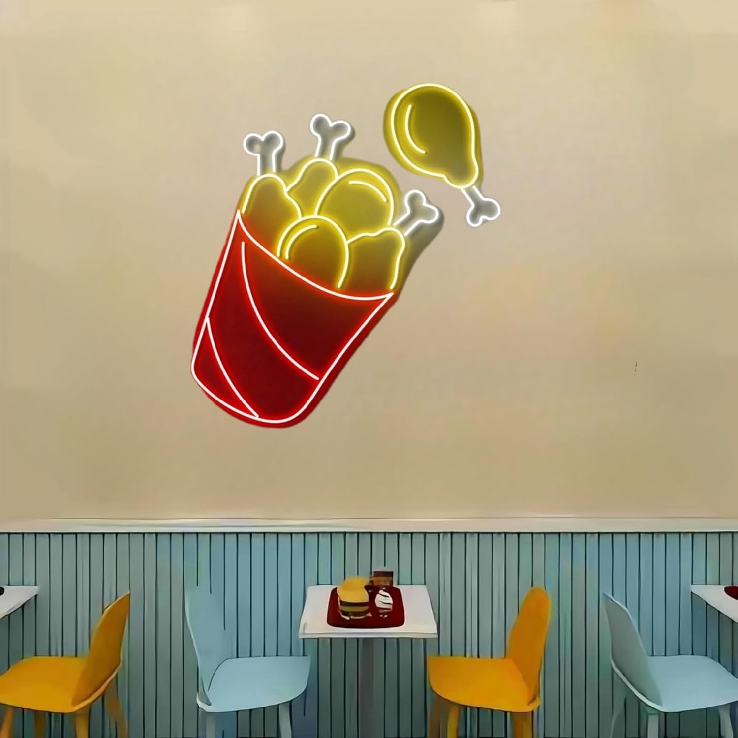 Fried Chicken Neon Sign, Open Fried Chicken Restaurant Led Sign, Chicken Restaurant Light, Chicken Shop Open Signboard, Deep-Fried Chicken Neon Light, Hot chicken sign, Fast Food Shop Restaurant