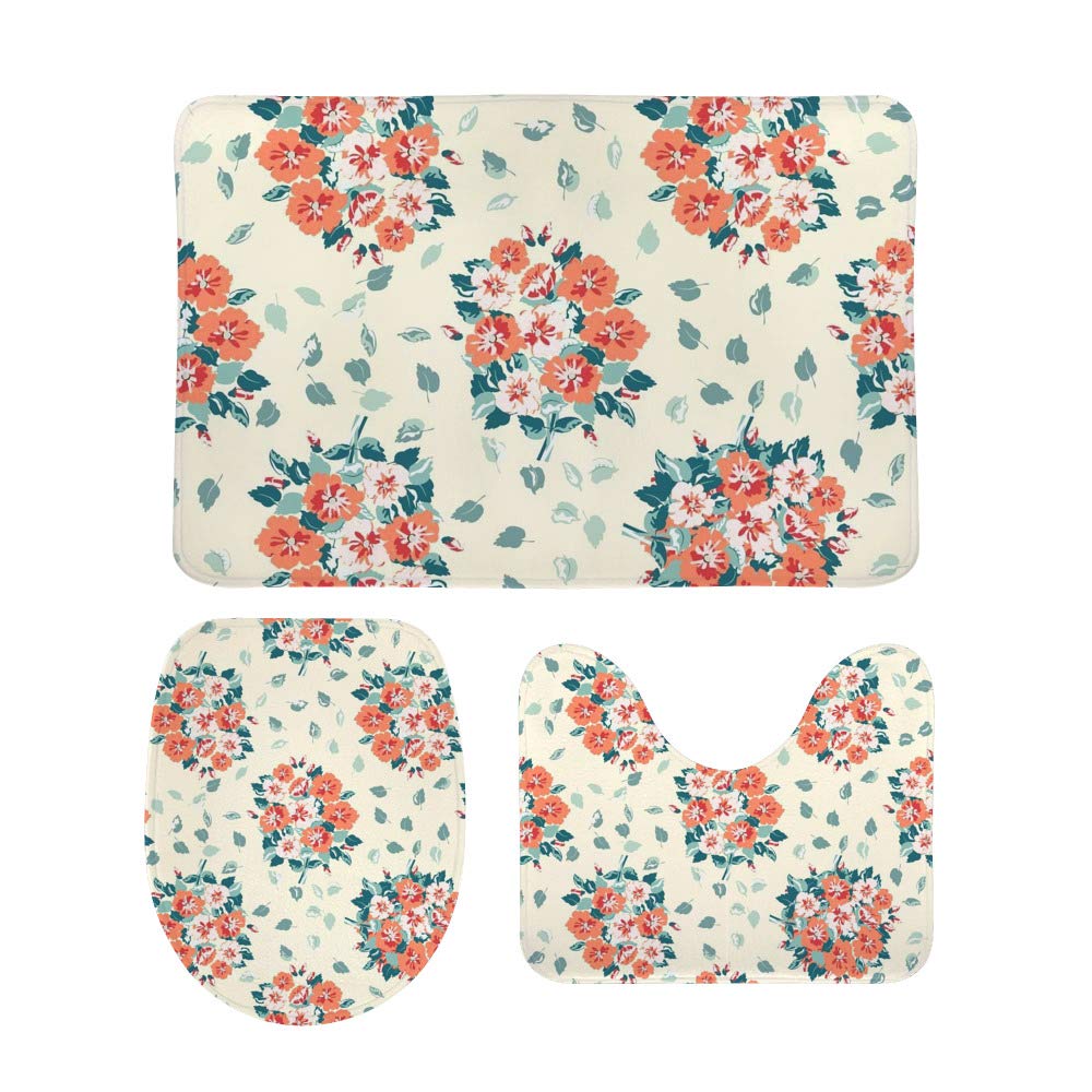 Tapis de toilette antidérapants pour une salle de bain fleurie et chaleureuse lot de 3