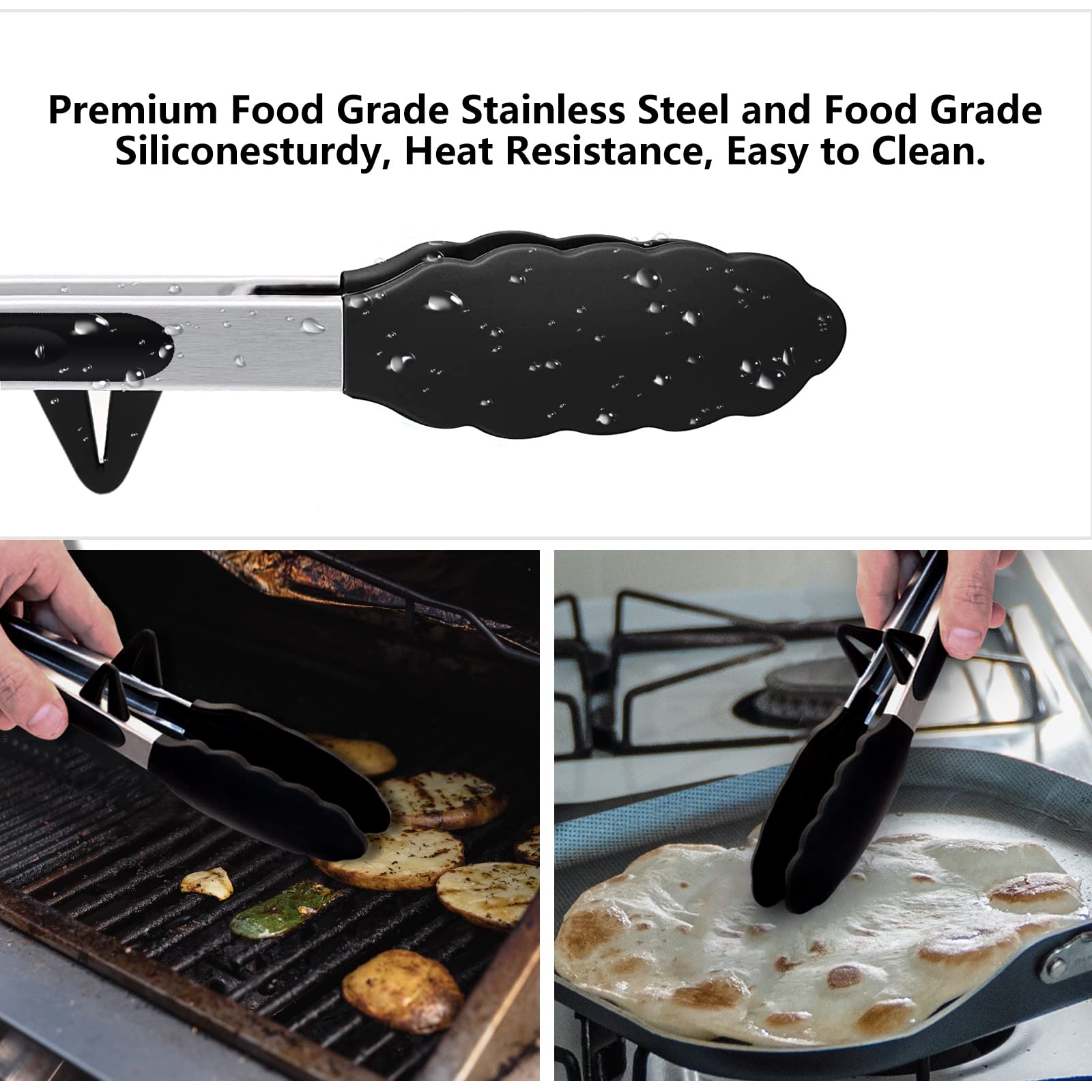 Pince Silicone Cuisine 22,9 Cm Avec Brosses - Pinces Barbecue, Salade, Pâtisserie - Antiadhésives