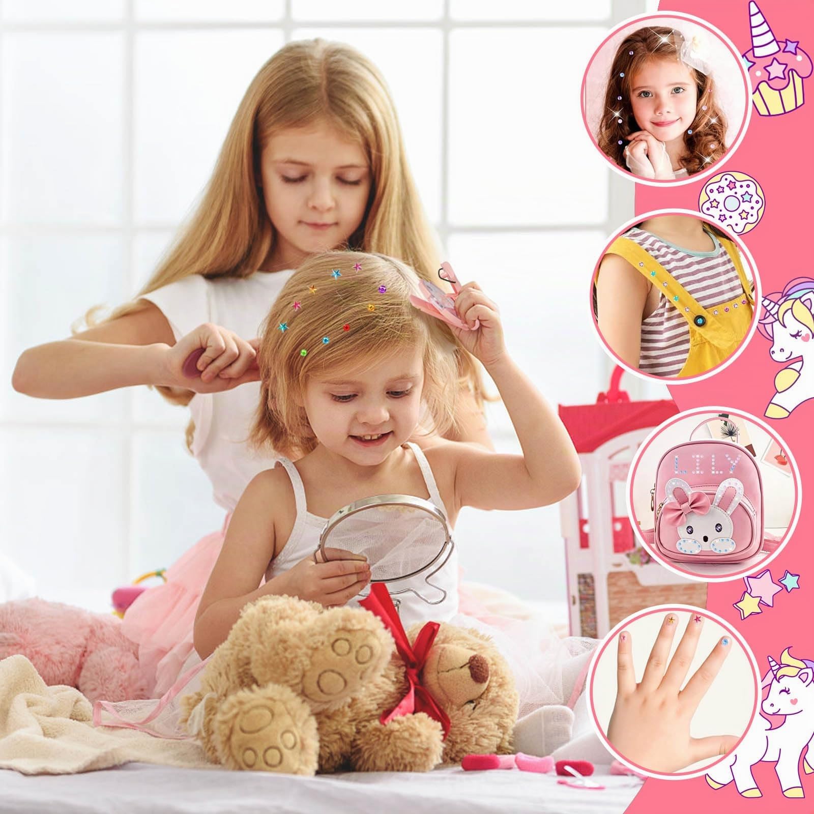 Herramientas de Peinado, Kit de Peinado para Niñas con 120 Gemas, Kit de Trenzado de Pelo para Niña, Regalo de Cumpleaños y Navidad