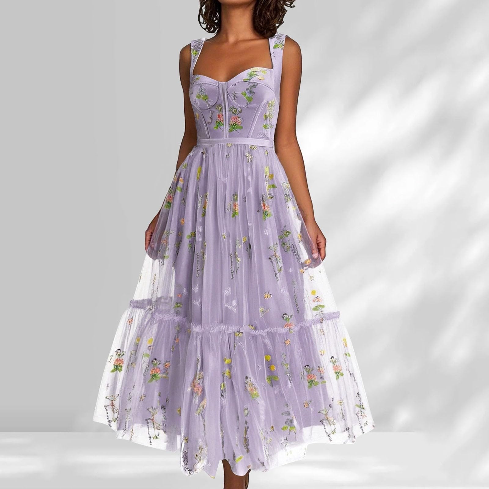 Maxi abito da donna con motivo floreale in rete per feste bohémien, eleganti serate estive