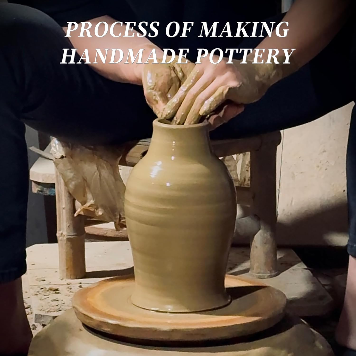 Handmade Rustic-Style Ceramic Decorative vase, Dimensions 8.3 x 5.5 inches, Featuring Distressed Gray and Terracotta hues, Suitable for Rustic, Country, and Various Decor Styles.