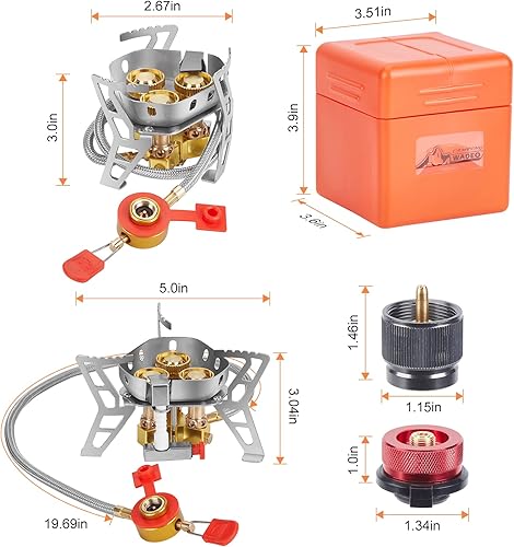 Miniatura 5 de WADEO Estufa de gas de campamento a prueba de viento de 6800 W, pequeña estufa de campamento con encendido piezoeléctrico, adaptador de tanque de