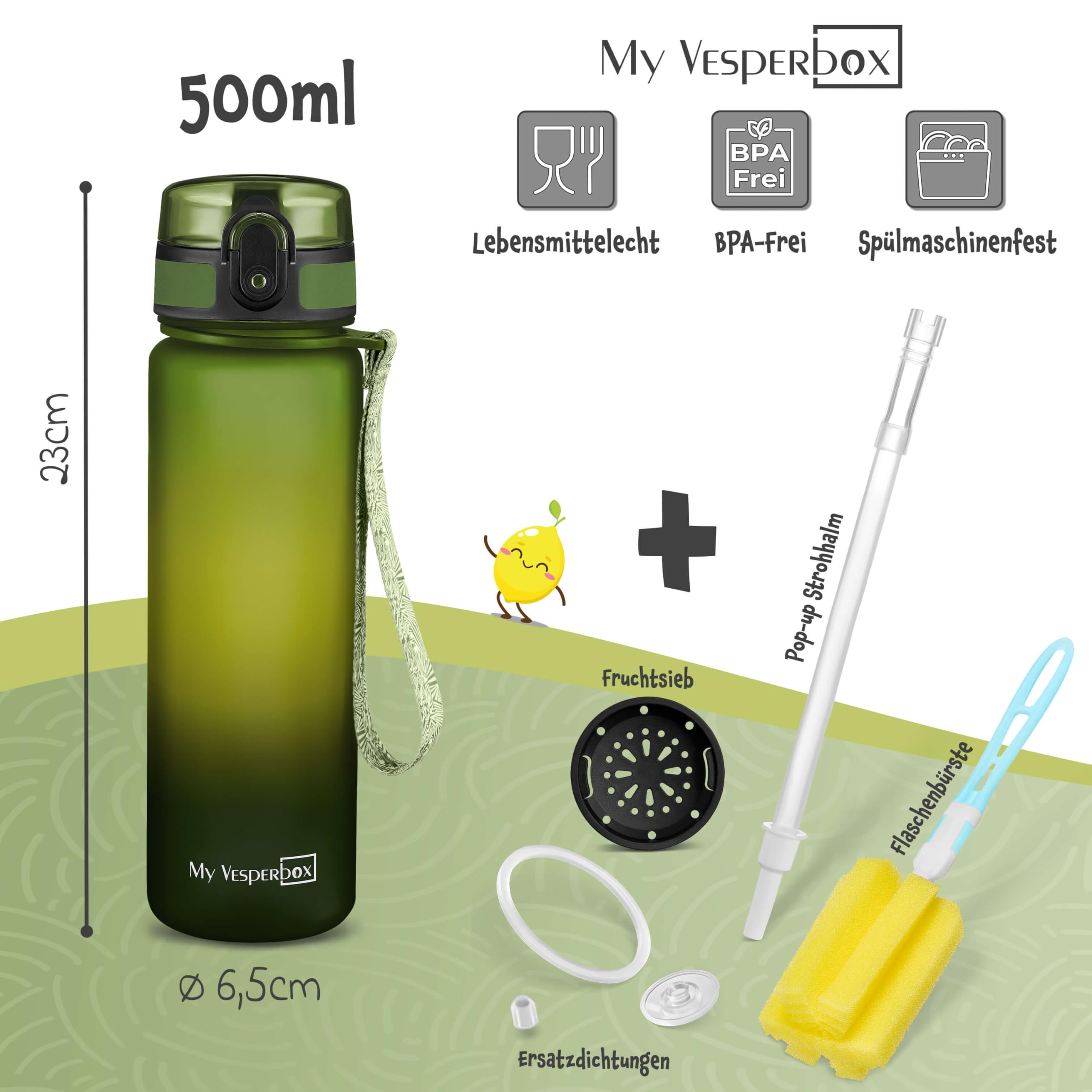 My Vesperbox - Bia Set – pudełko śniadaniowe i butelka na napoje dla dzieci 500 ml – szczelne i wolne od BPA – pudełko na lunch do szkoły i przedszkola - zestaw Bento Box