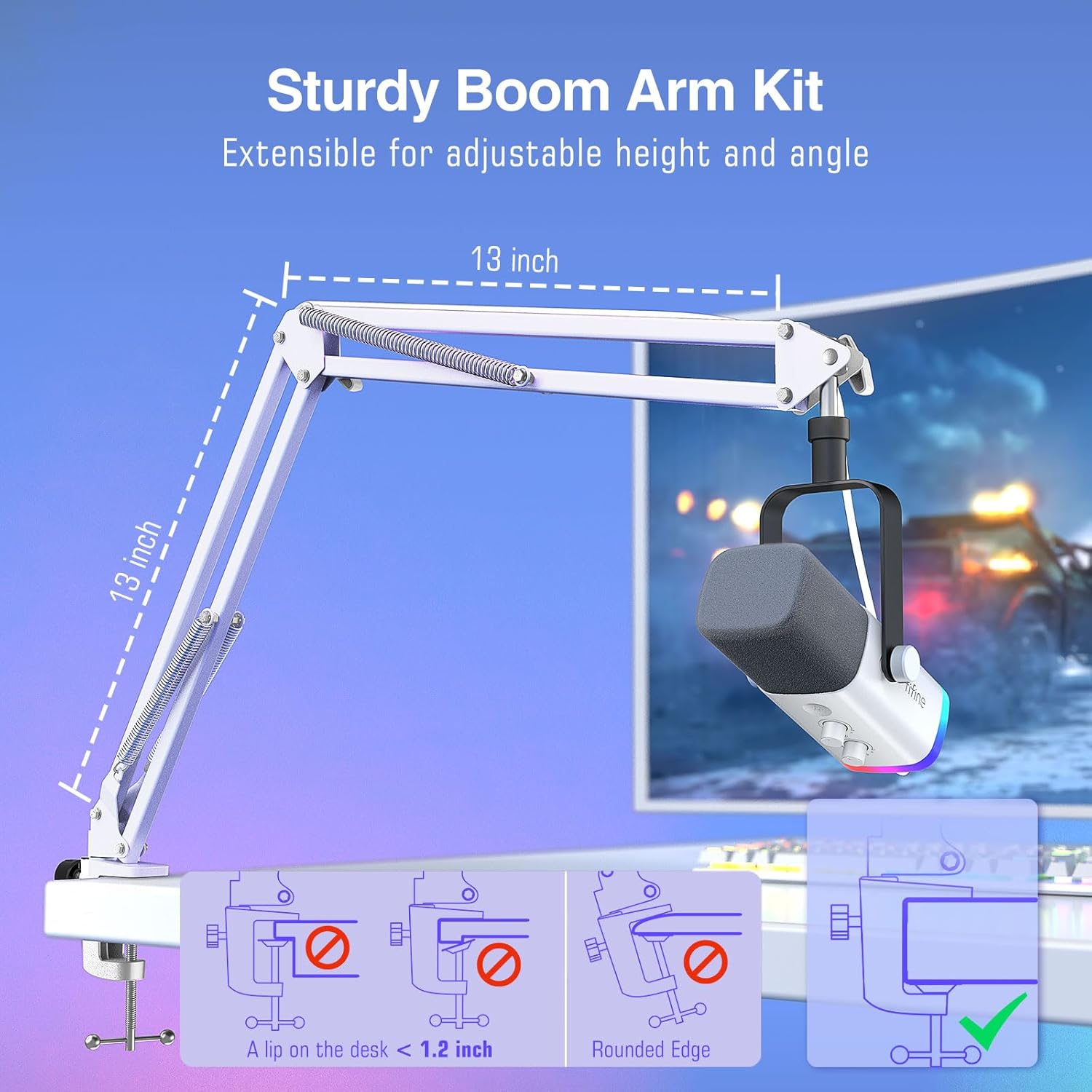 FIFINE Gaming XLR/USB Microphone Kit, Streaming Dynamic Mic Set for PC, Computer Mic for Vocal Podcast Recording Voiceover, with Headphones Jack, Gain Knob, Arm Stand-AmpliGame AM8T White