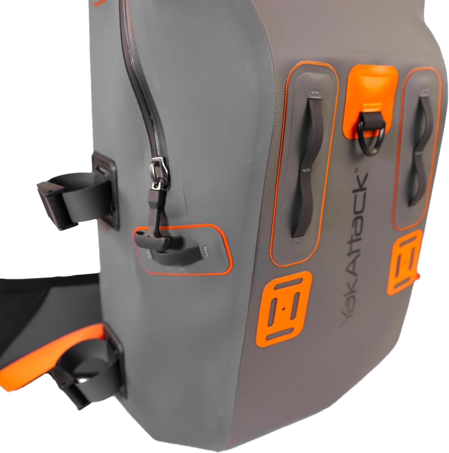 YakAttack 28L DryPak Waterproof Backpack - Grey/Orange | Floating Marine Dry Bag Pack with Padded Straps for Kayaking, Fishing & Hiking | 10" x 22" x 12" | Lightweight Outdoor Gear & Storage Drybag