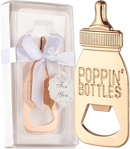 Vista 12 de 24 abrebotellas, recuerdo de baby shower para invitados, abrebiberones de oro rosa, regalos de boda, regalos de baby shower, regalos para invitados