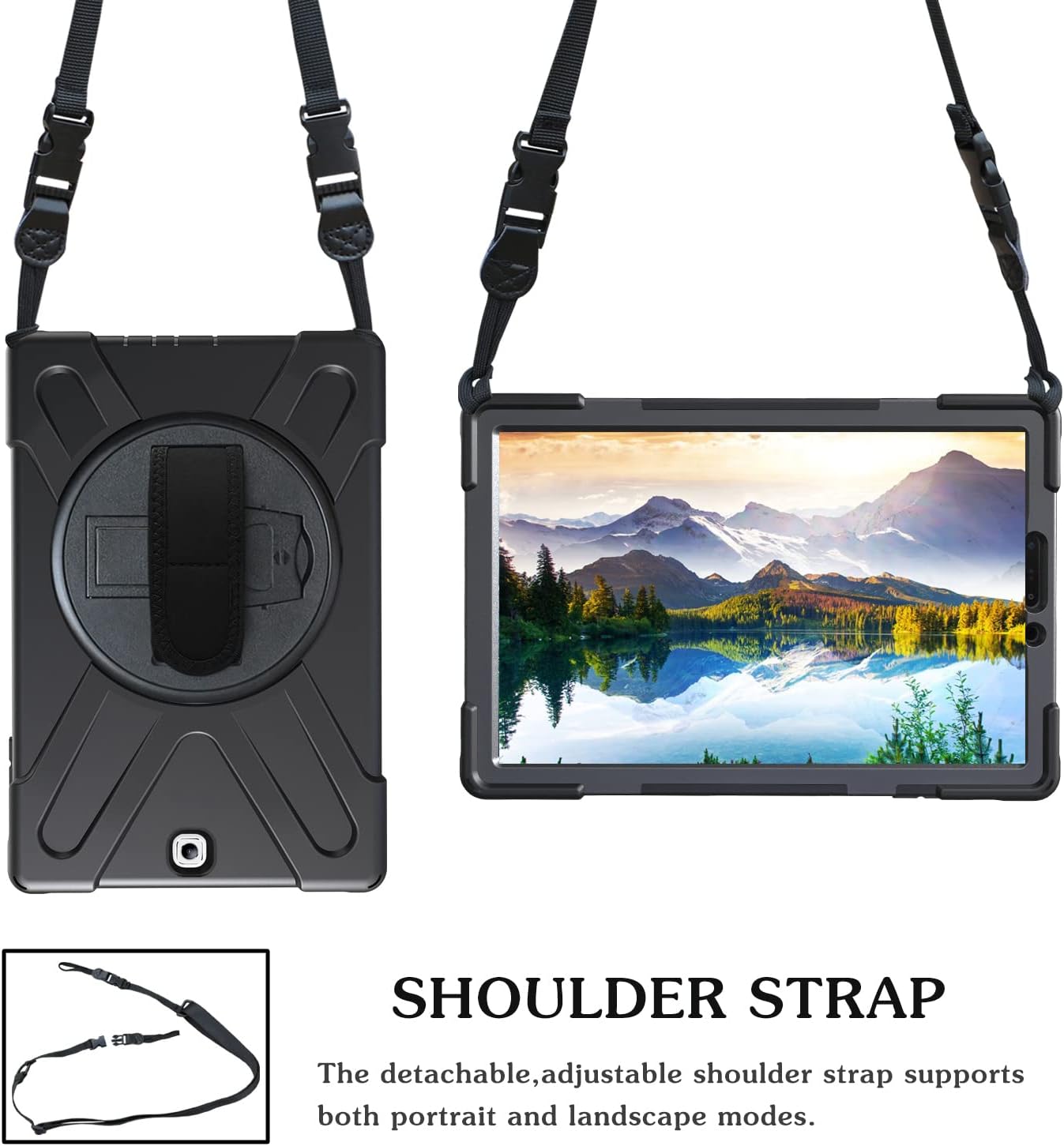 Shockproof Case for Samsung Galaxy Tab S2 9.7 2015 (SM-T810 T813 T815 T817 T818 T819),Portable Heavy Duty Tablet Cover with 360 Rotating Stand Handle Strap & Shoulder Belt Carrying Case (New Black) image 5