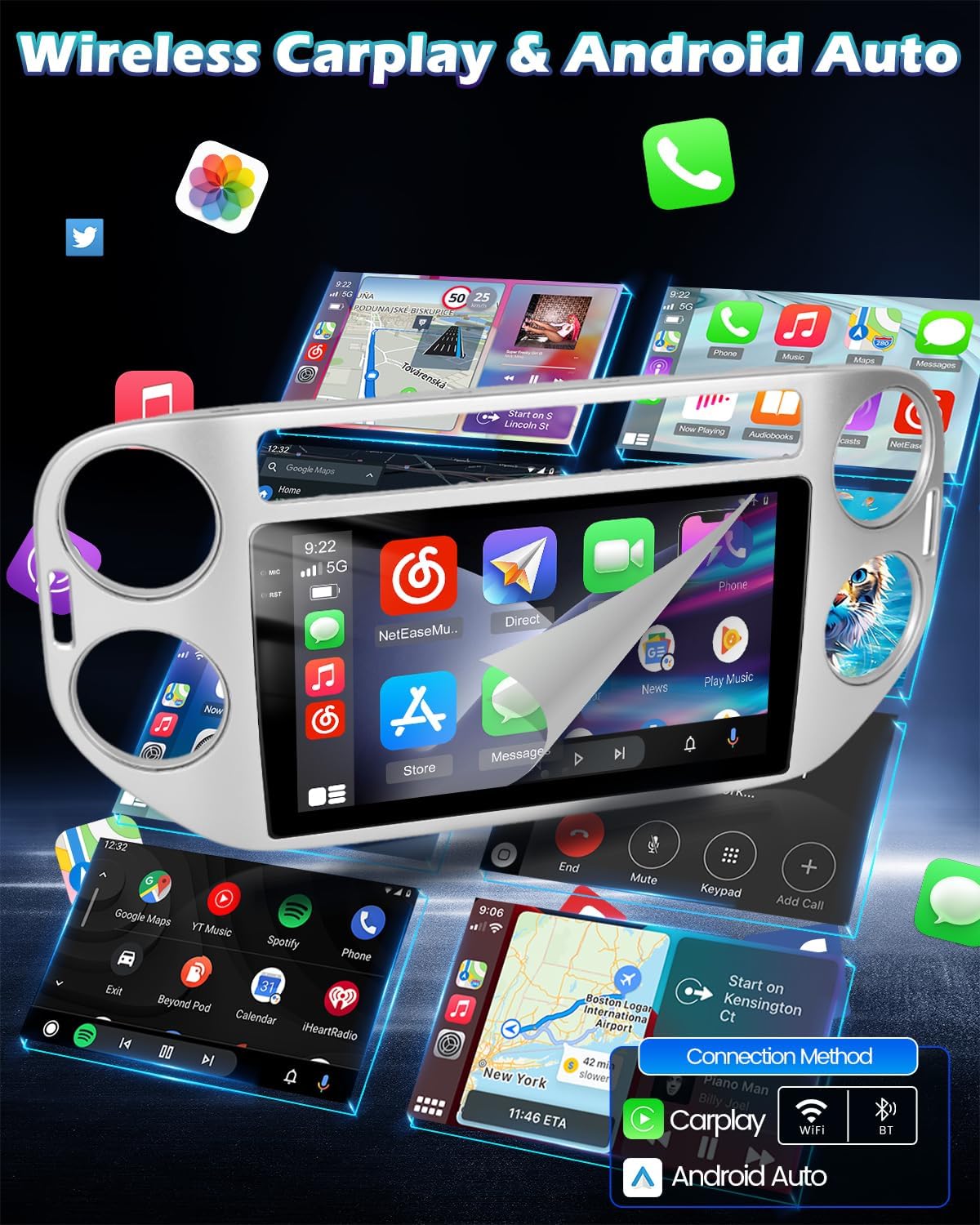 4G+64G Android 15 Car Stereo for VW Tiguan 2010 2011 2012 2013 2014 2015 with Wireless Carplay & Android Auto - 9 Inch Touchscreen Radio with EQ/5G WiFi/GPS/SWC/Mirror Link, AHD Rear View Camera