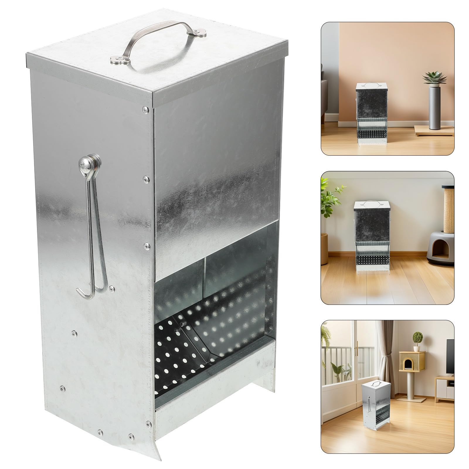 MAGICLULU Kleintierfutterspender aus Metall Kleintier Heuraufe aus Metall 650 Ml/22 Oz Silber für Kaninchen und Hamster Leicht zu Montieren und Öffnen
