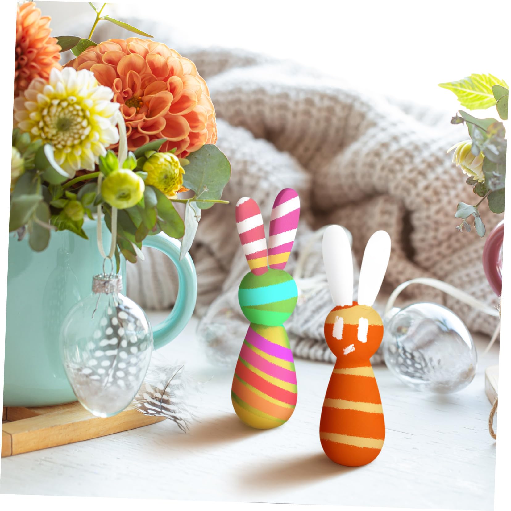 Figuras de Conejo de Madera para Pintar Diy 5 Piezas Color Beige Decoración para Mesa de Habitación, Manualidades para Niños