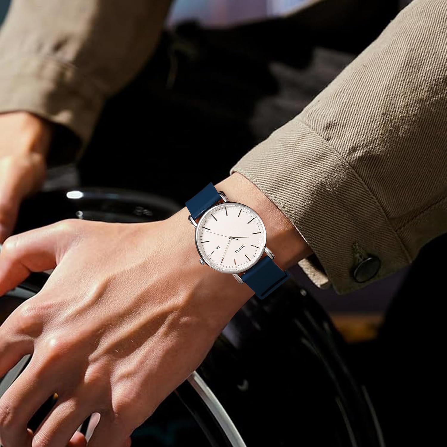 BUREI Men Watches Fashion Minimalist Analog Calendar Quartz Waterproof Watches for Men Women Student. Blue Silicone Blue image 7 of 8 B0DK51KTV8