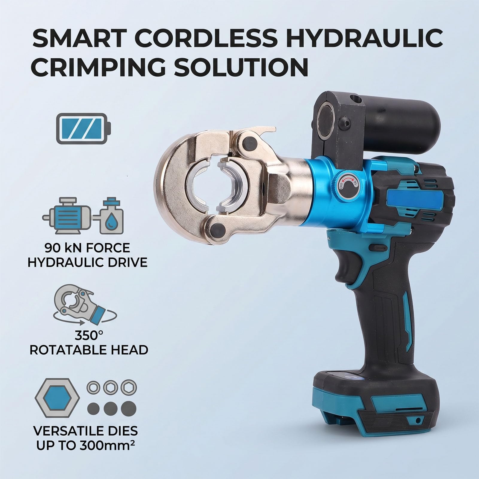 Pince à Sertir Hydraulique électrique pour Câbles, 90KN avec 12