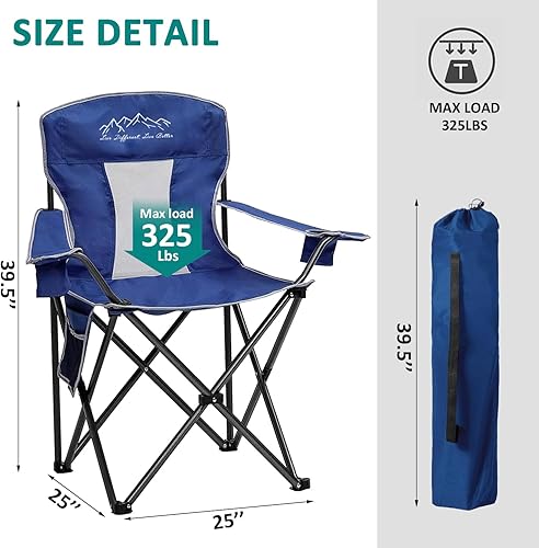 Miniatura 3 de Sillas de campamento plegables de malla, sillas portátiles de gran tamaño para exteriores, capacidad de peso de 325 libras con soporte para tazas,
