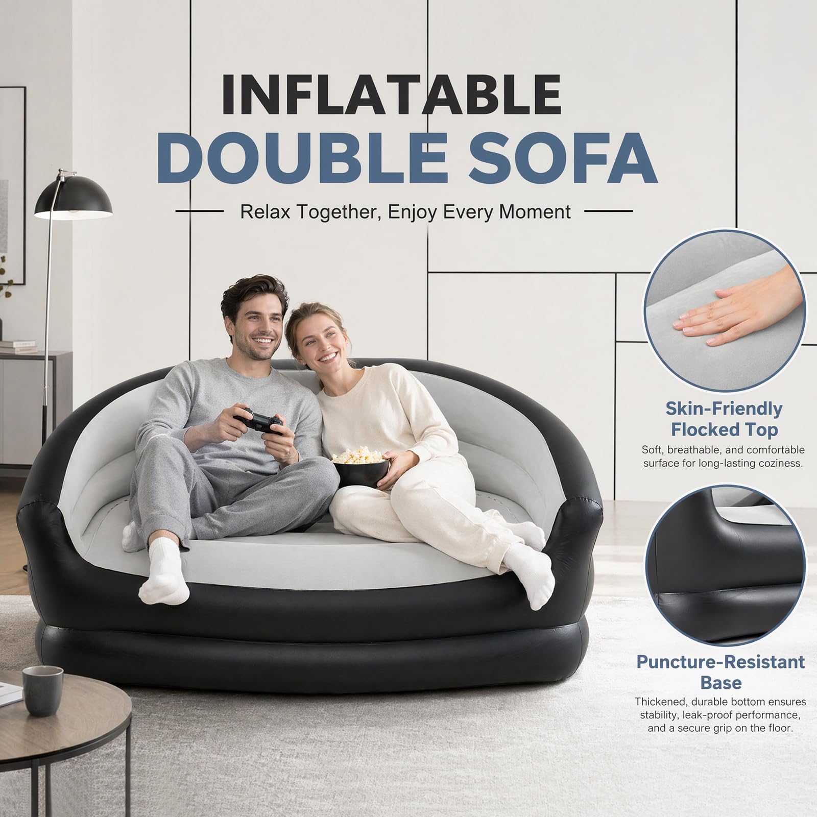 2-Sitzer Aufblasbares Sofa, Luftsofa mit Velours-Oberfläche - Aufblasbare Sofas