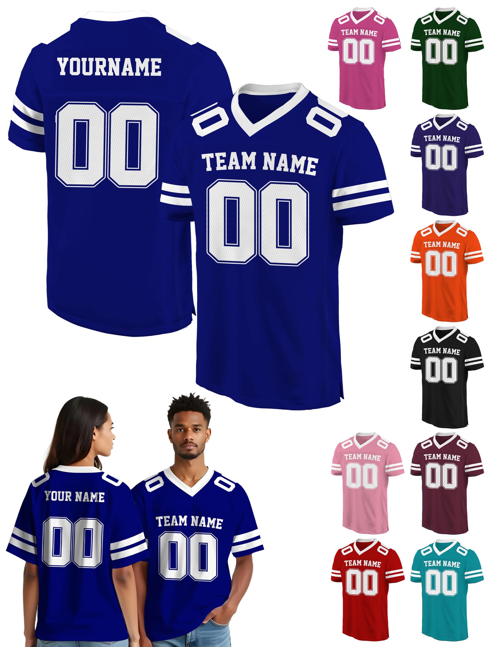 Custom Football Jersey - Personalized Name, Number & Logo, Customized Blue Sport Jerseys for Men, Women, Youth, Toddlers