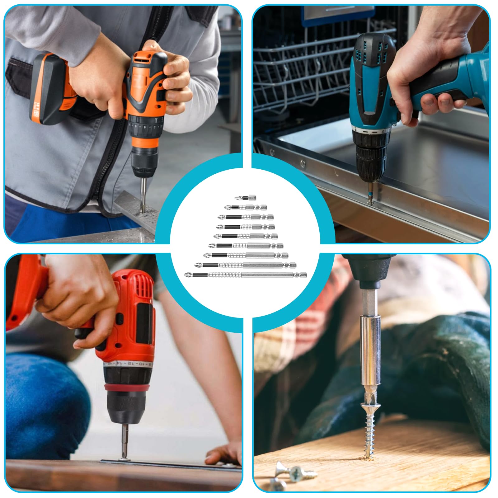 9 Piezas Brocas de Destornillador Magnético,Juego Magnética,Brocas Magnética,25-150mm High Magnetic Screwdriver Drill Bit Set,Juego Phillips Antideslizantes,para Taladros Eléctricos