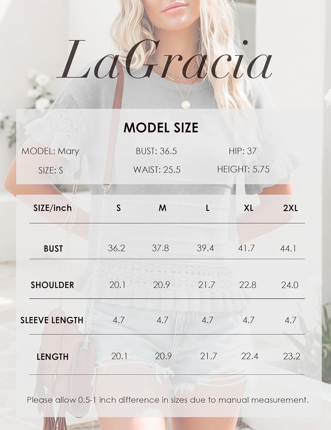 LaGracia Womens Short Sleeve Sweater 2026 Summer Round Neck Ruffled Hem Crochet Knit Pullover Fall Casual Tops 2026 - Image 6