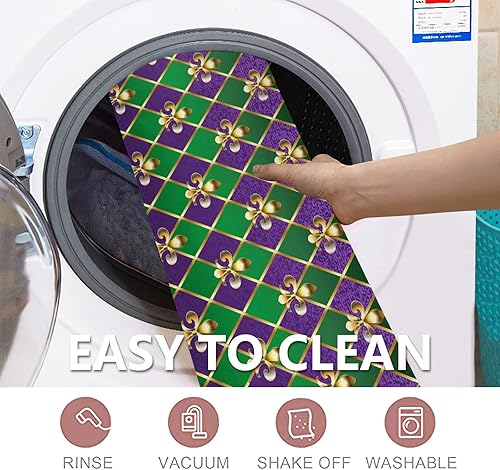 Miniatura 10 de Tapete de Mardi Gras, tapete antideslizante de bienvenida de temporada de 16 x 24 pulgadas, lavable al aire libre, tapete de Mardi Gras para puerta