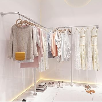 Heavy Duty Metal Clothing Store Display Stands - Wall Mounted Iron Garment Racks with Hanging Rod & Corner Shelves for Retail, Laundry, and Home Closet Organization