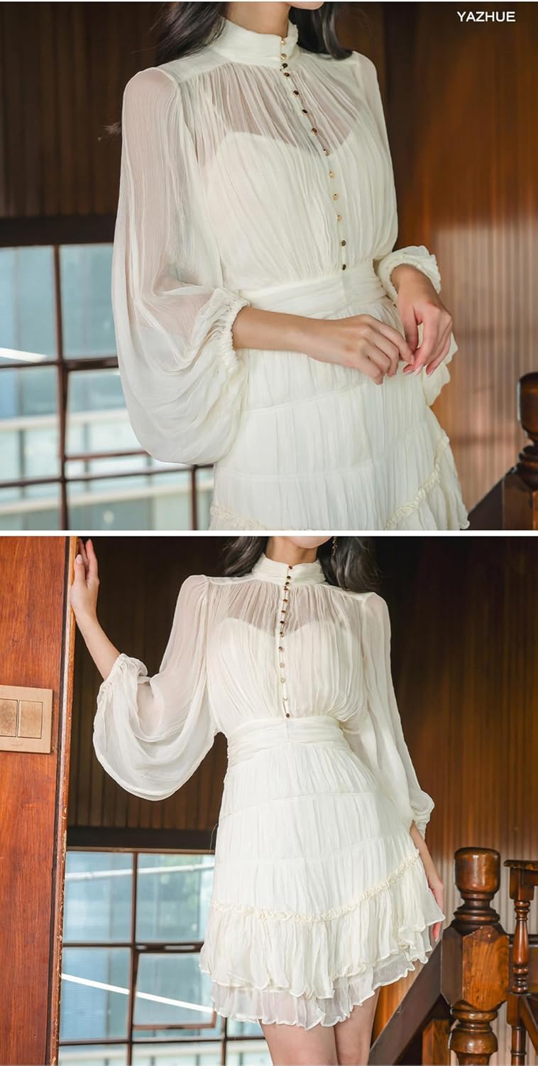 Amazon.co.jp: [YAZHUE] シフォン ショート丈 ワンピース ドレス  