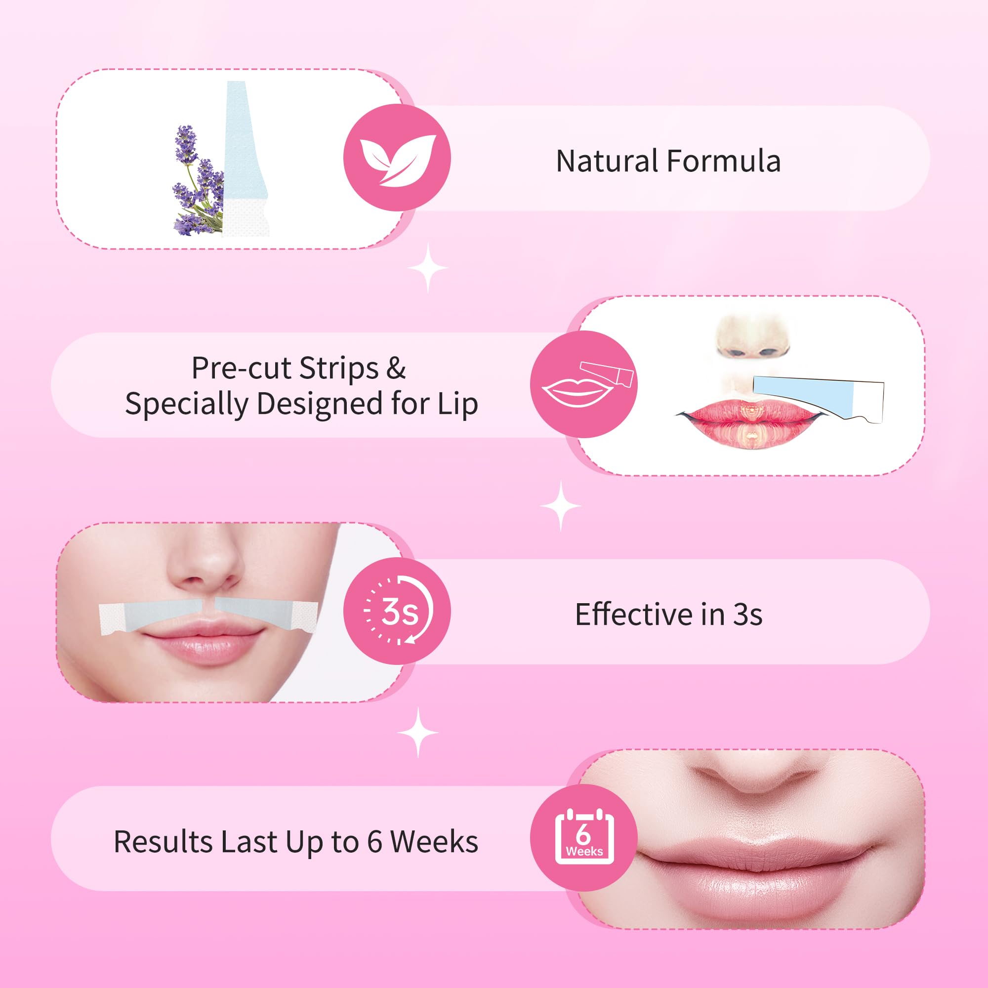 Facial Hair Removal Wax Strips for Upper Lip - 20 Strips and 4 Oil Wipes for Women's Face - Cold Wax for Sensitive Skin with Lavender - Image 4