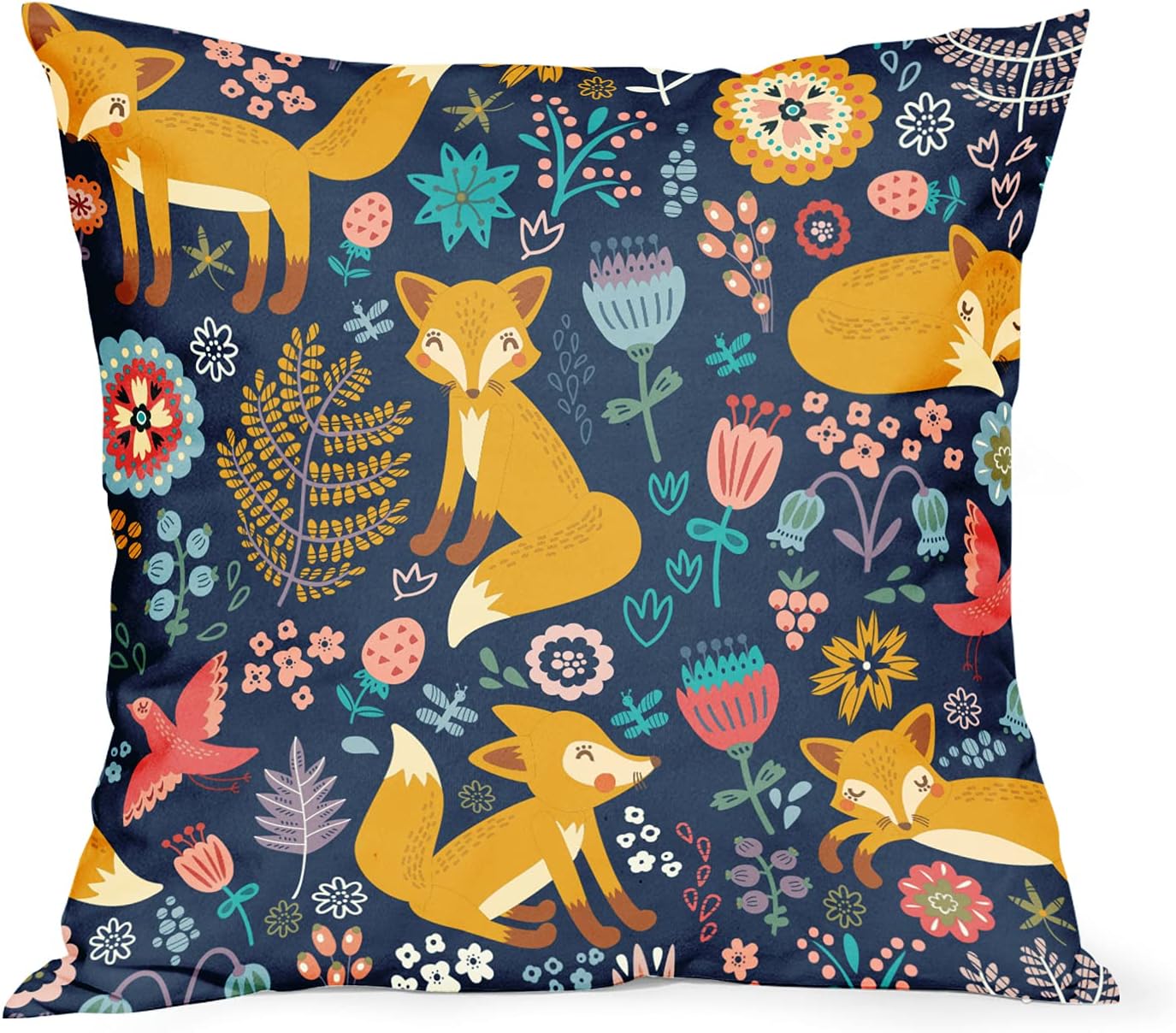 HGOD DESIGNS Fox Pattern Cushion Cover,Cute Kinds of Fox with Flower ...