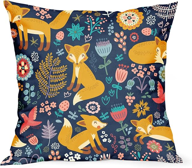 Zwifitt Fox Cushion Cover 18x18 Inch Cute Fox Pattern Throw Pillow Case for Men&Women Sofa Living Room Bedroom Animal Cotton Pillow Cover, 45x45cm