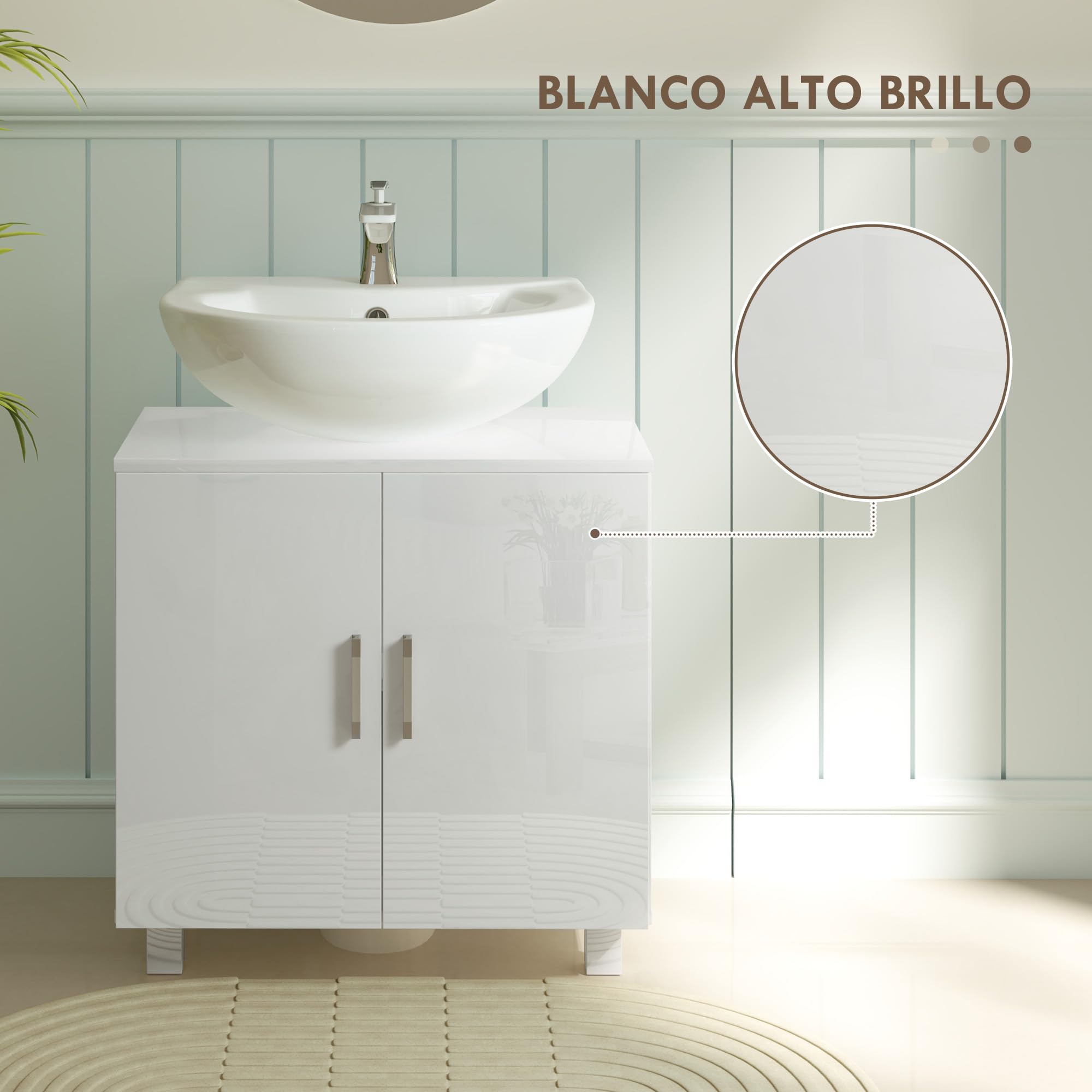 HOMCOM Mueble para Debajo del Lavabo Mueble bajo Lavabo Mueble de Lavabo con Pie con 2 Puertas 2 Estantes y Sistema Antivuelco para Cuarto Baño 60x35x60 cm Blanco