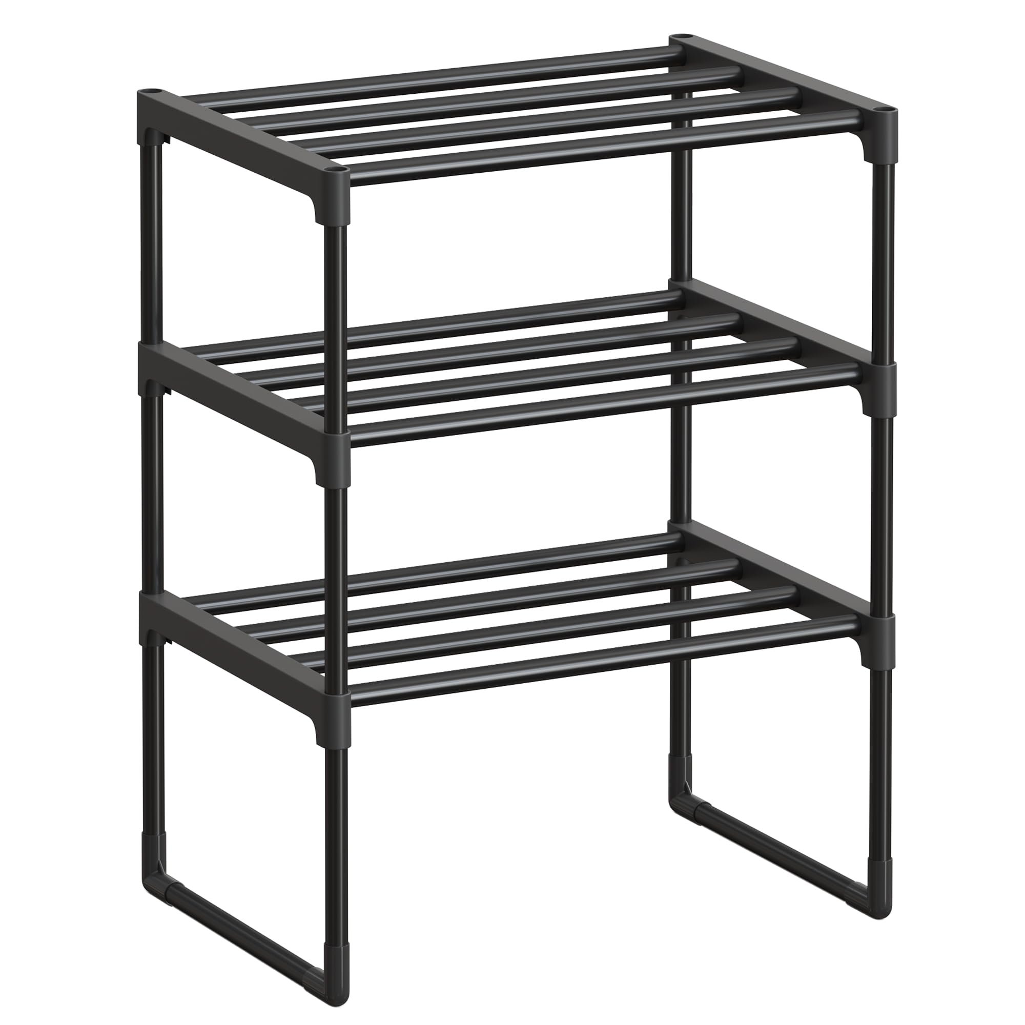 SONGMICS Shoe Rack, 3-Tier Shoe Organizer, Metal Storage Shelf, Upright or Upside Down, for 4-8 Pairs, Stackable, for Entryway, 11.8 x 16.7 x 21.5 Inches, Black ULSA003B01 3 Tiers (16.7"W)