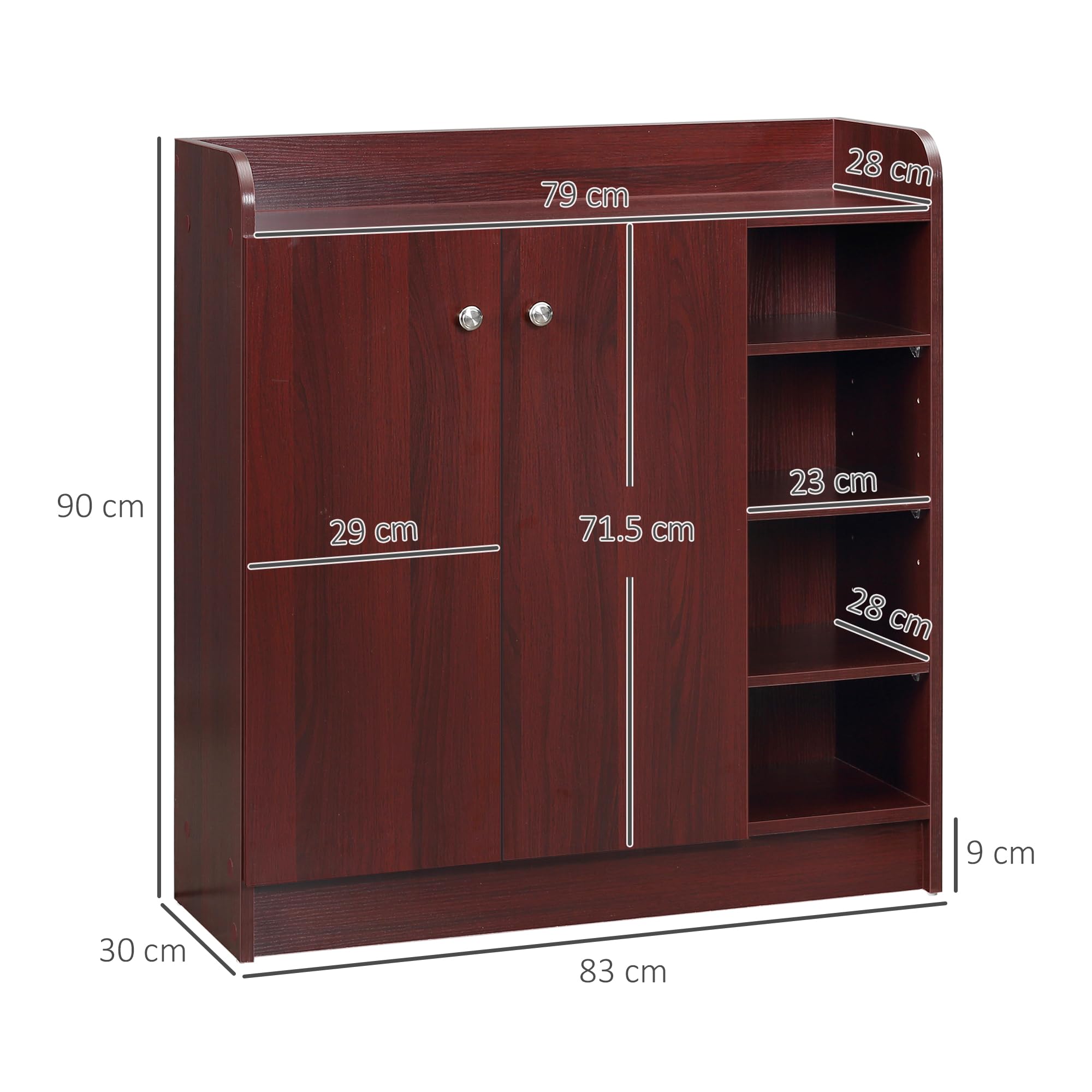 HOMCOM Scarpiera Ingresso con 4 Ripiani Aperti, Scarpiera Armadio Multiuso con Armadietto a 2 Ante e Ripiani Regolabili, Porta Scarpe Salvaspazio per 12 Paia, 83x30x90 cm, Caffè