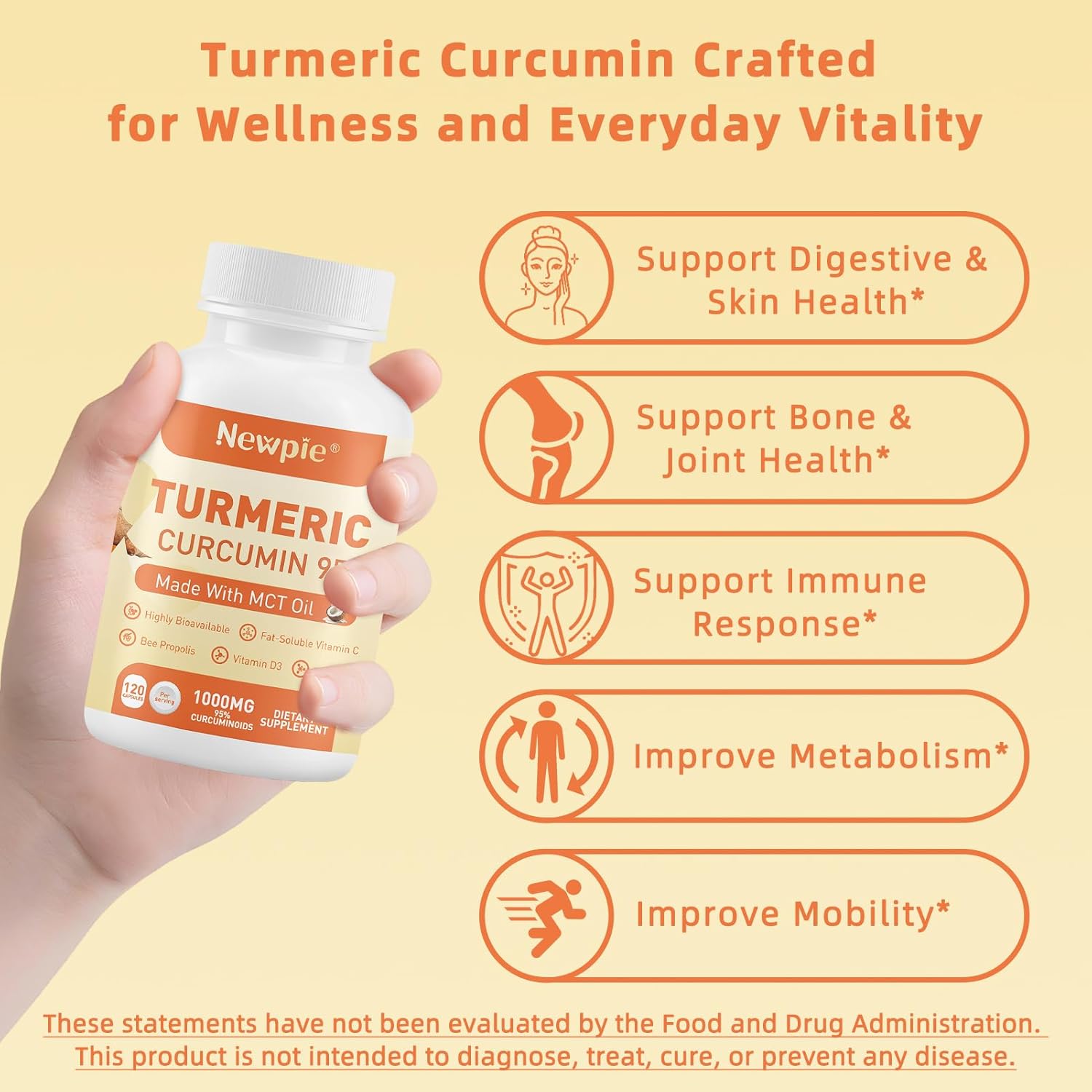 Turmeric Curcumin Supplement with MCT Oil 50mg,120 Capsules 1000mg Turmeric Extract 95% Curcuminoids,Fat Soluble Vitamin C,Bee Propolis, Ginger,Vitamin D3,Zine,Non-GMO, Gluten Free (2)