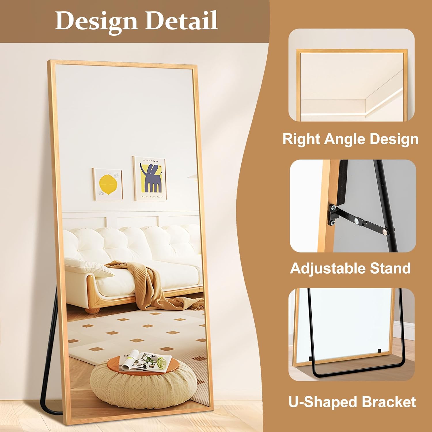 Full Length Mirror, 71"x32" Full Body Mirror Wall-Mounted or Freestanding, Modern Standing Mirror for Bedroom, Living Room, or Cloakroom, Shatterproof, Easy Assembly