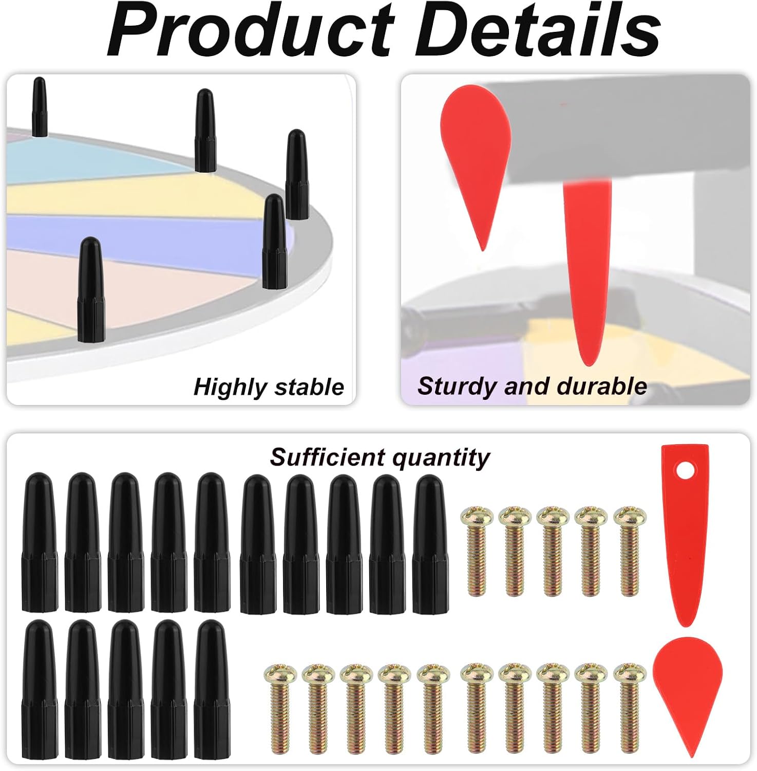 Spinning Wheel Replacement Kit, Includes 15 Prize Spinning Wheel Pegs 15 Screws and 2 Red Pointers Spin Spinner Accessories Suitable for Party Carnival Club Bar Trade
