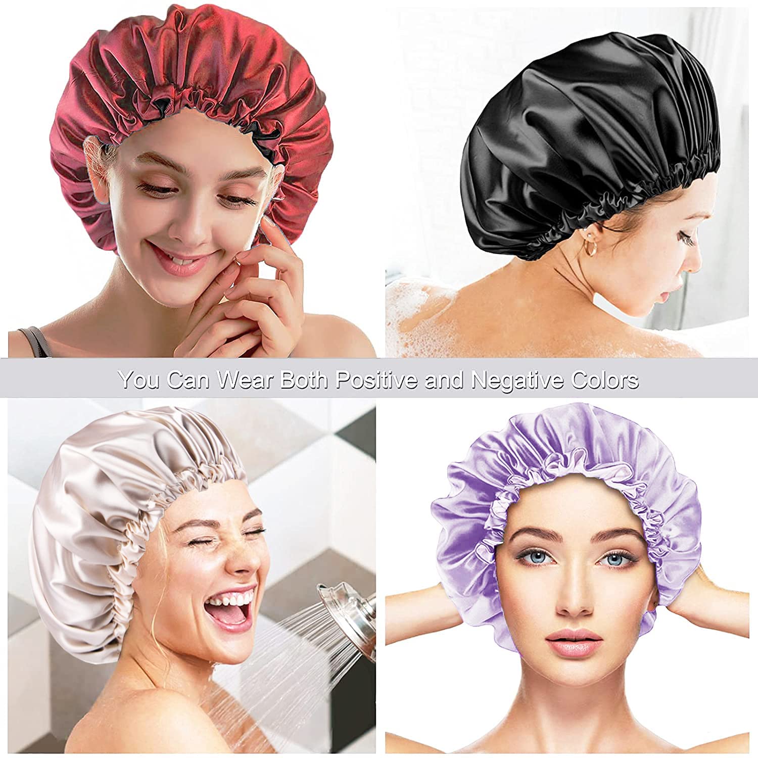 2-Pack Satin Bonnet Sleep Reusable Cap -Long Hair Women, Double Layers Premium Sumptuous Silky Satin Hair Bonnet Cap, (Purple/Golden/Black/Red)