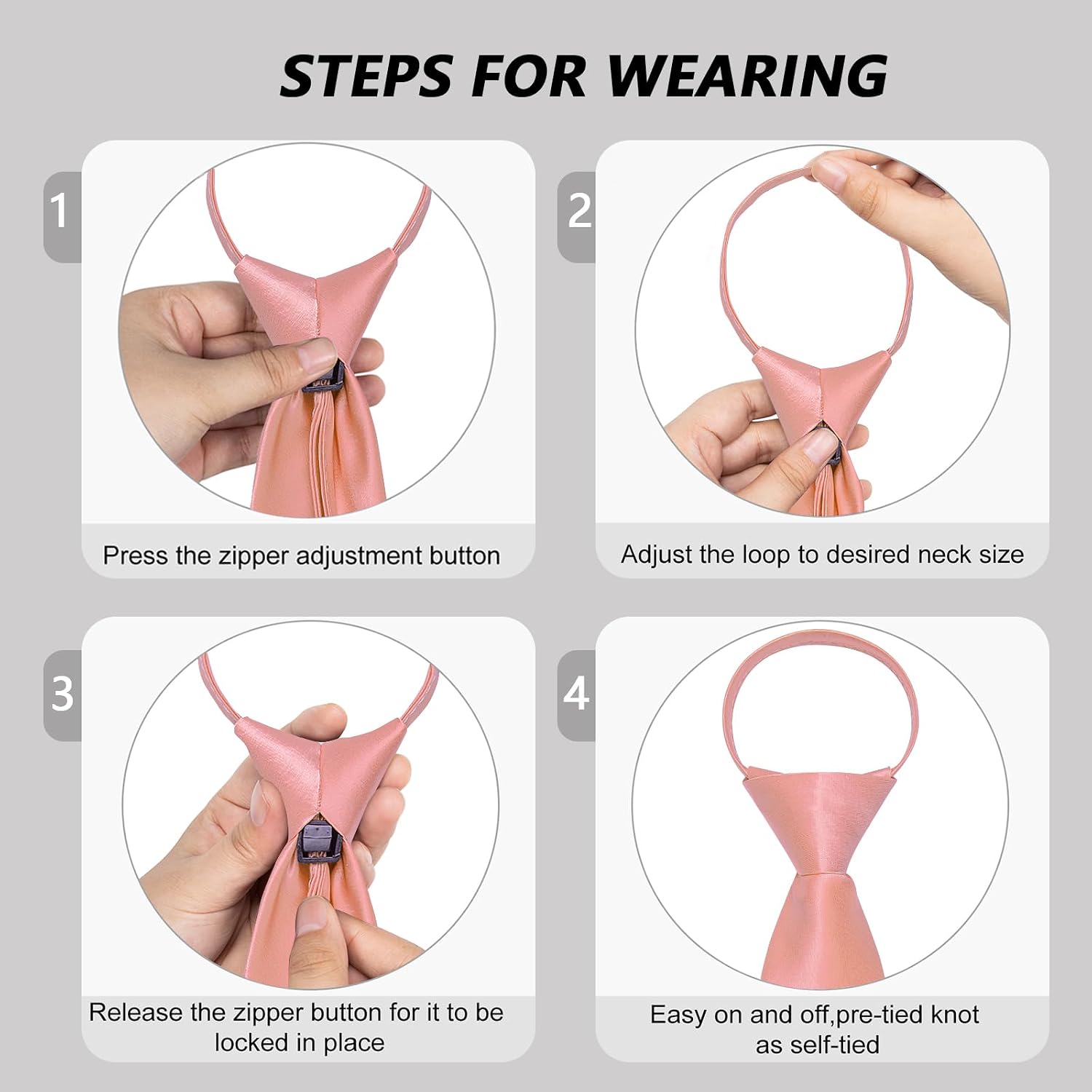 DiBanGu Men's Pre-tied Adjustable Zipper Skinny Satin Tie Set Formal Necktie with Pocket Square for Business Wedding
