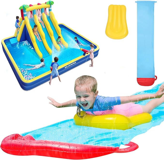 ELEMARA Extra Large Inflatable Water Slide 19.1ft with Sprinklers & Bodyboard, Backyard Water Park for Kids, Summer Outdoor Water Fun
