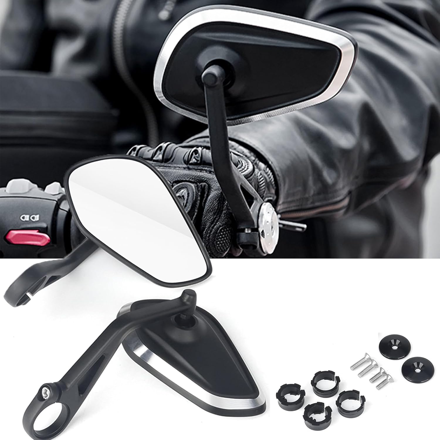 Motorcycle Handlebar Bar End Mirrors, CNC Aluminum 360 Degrees Adjustment Rearview Mirror Fit for Triumph Rocket 3/Street Triple 765RS/Bobber T120/Daytona 660 (Round Bar End Mirror)