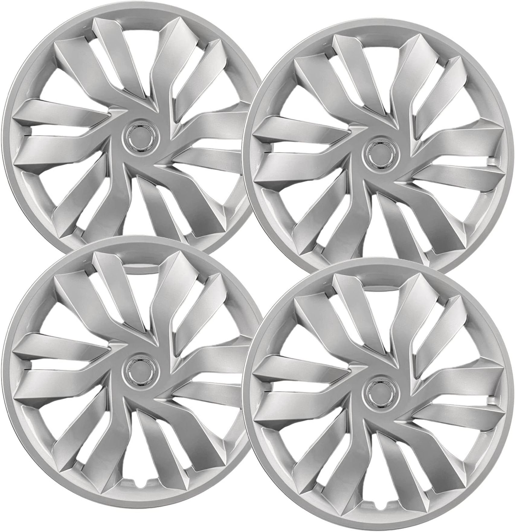 Premium Quality 15 inch Silver Hubcaps! Fits Honda Fit, Fiat 500, Prius C and Nissan Versa, Heavy Duty Construction (Set of 4) 55098AMS-4