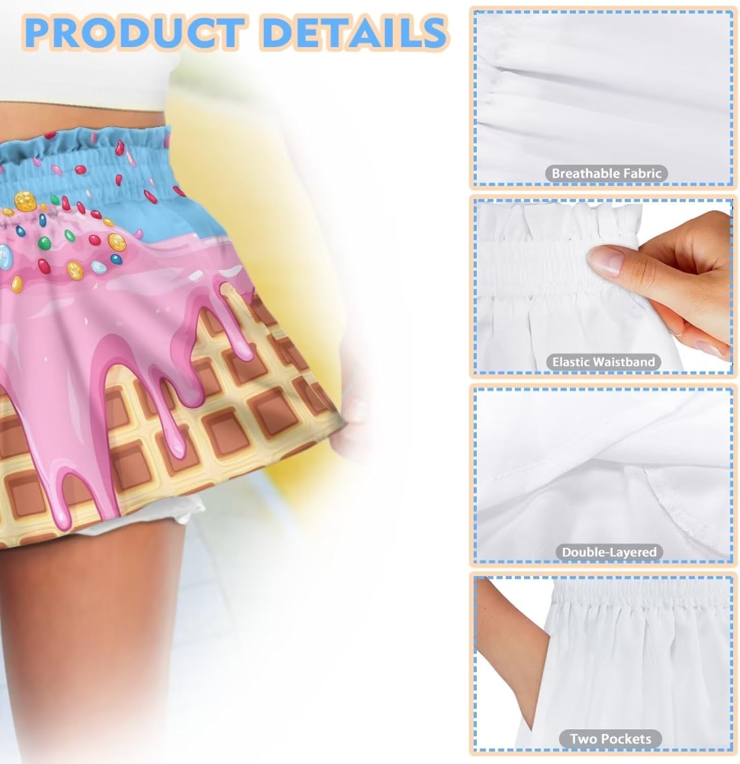 Girls Ice Cream Shorts Little Girls 9-10 Years Kids Cute Graphic High Waisted Dance Athletic Shorts with Pockets Back to School Outfits