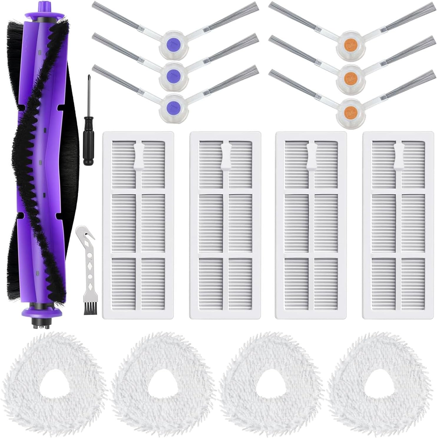 17PCS Combo Accessories Replacement Kit for Narwal Freo Robot Vacuum and Mop Cleaner, 1 Main Brushes, 6 Side Brushes, 4 Hepa Filters, 4 Mop Cloths, 1 Cleaning Tool, 1 Screwdriver