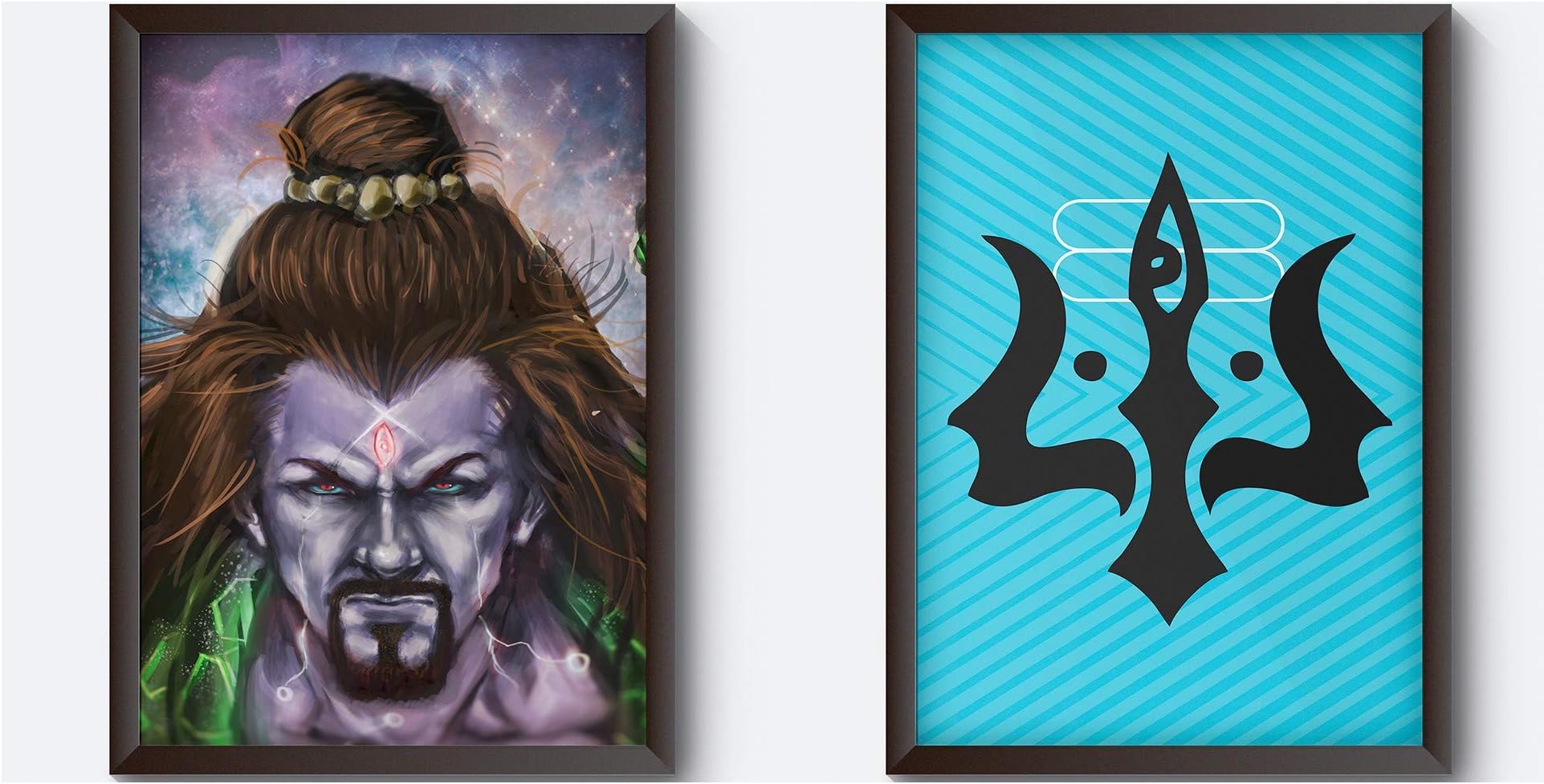 Motivate box India, 2 Frames with Shiva Anger and Trishul Tattoo Designs (Size:8 in X12 in Poster Included)