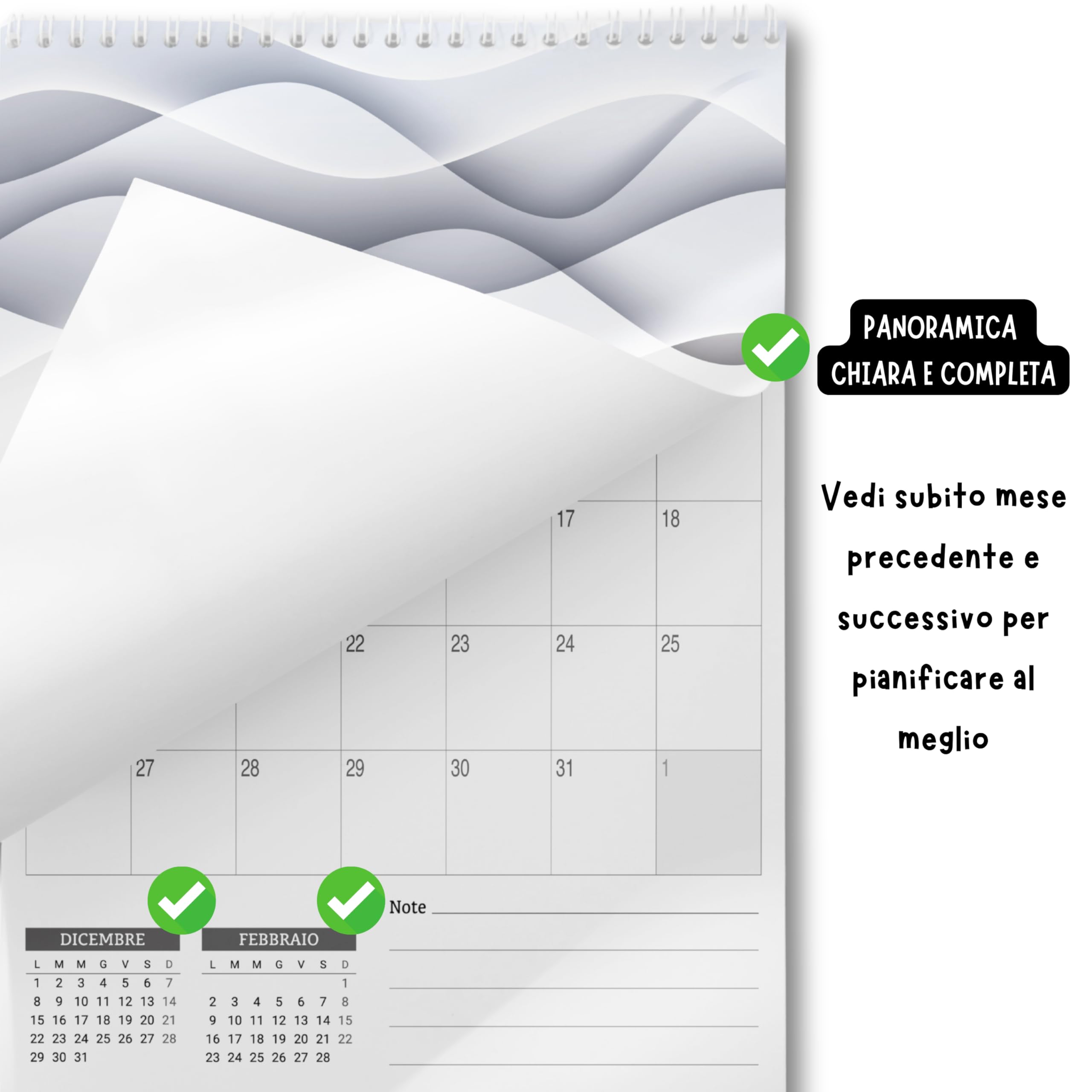 Calendario 2026 da Muro Italiano con 14 Mesi, Novembre 2025 - Dicembre 2026, Calendario da Parete 2026 con Spazi per Scrivere e Design Minimal